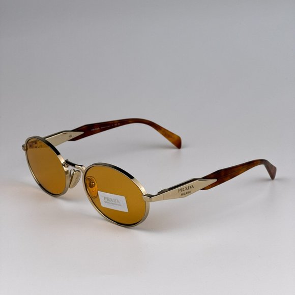 Prada PR65ZS ZVN02Z BRAND NEW Sunglasses Pale Gold Orange Oval Metal Unisex - Picture 1 of 14